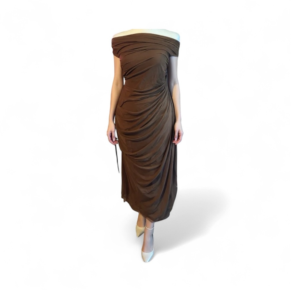Elegant Brown Off-Shoulder Dress